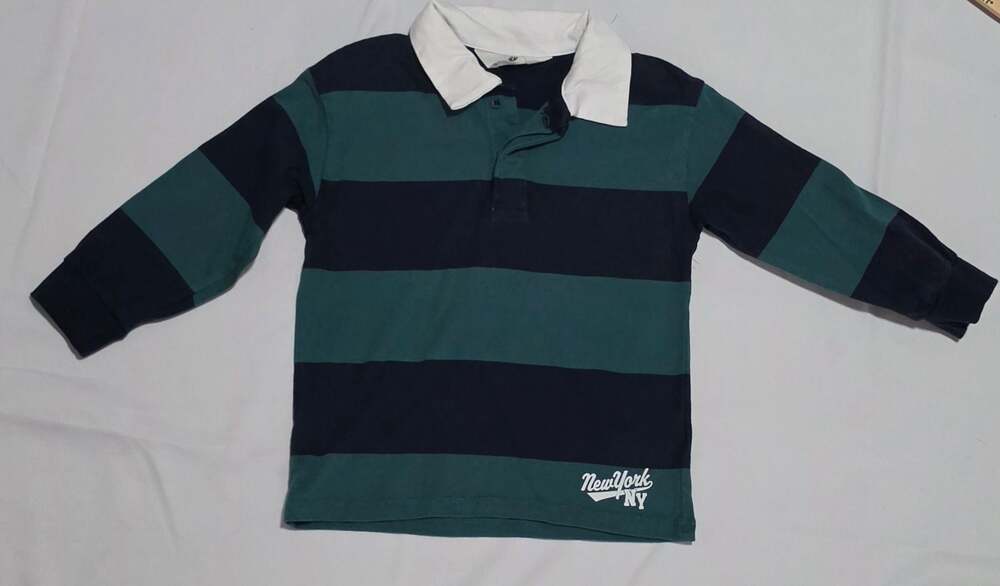H&M Kids Long Sleeve Striped Rugby Polo Shirt with New York NY Embroidery 3T